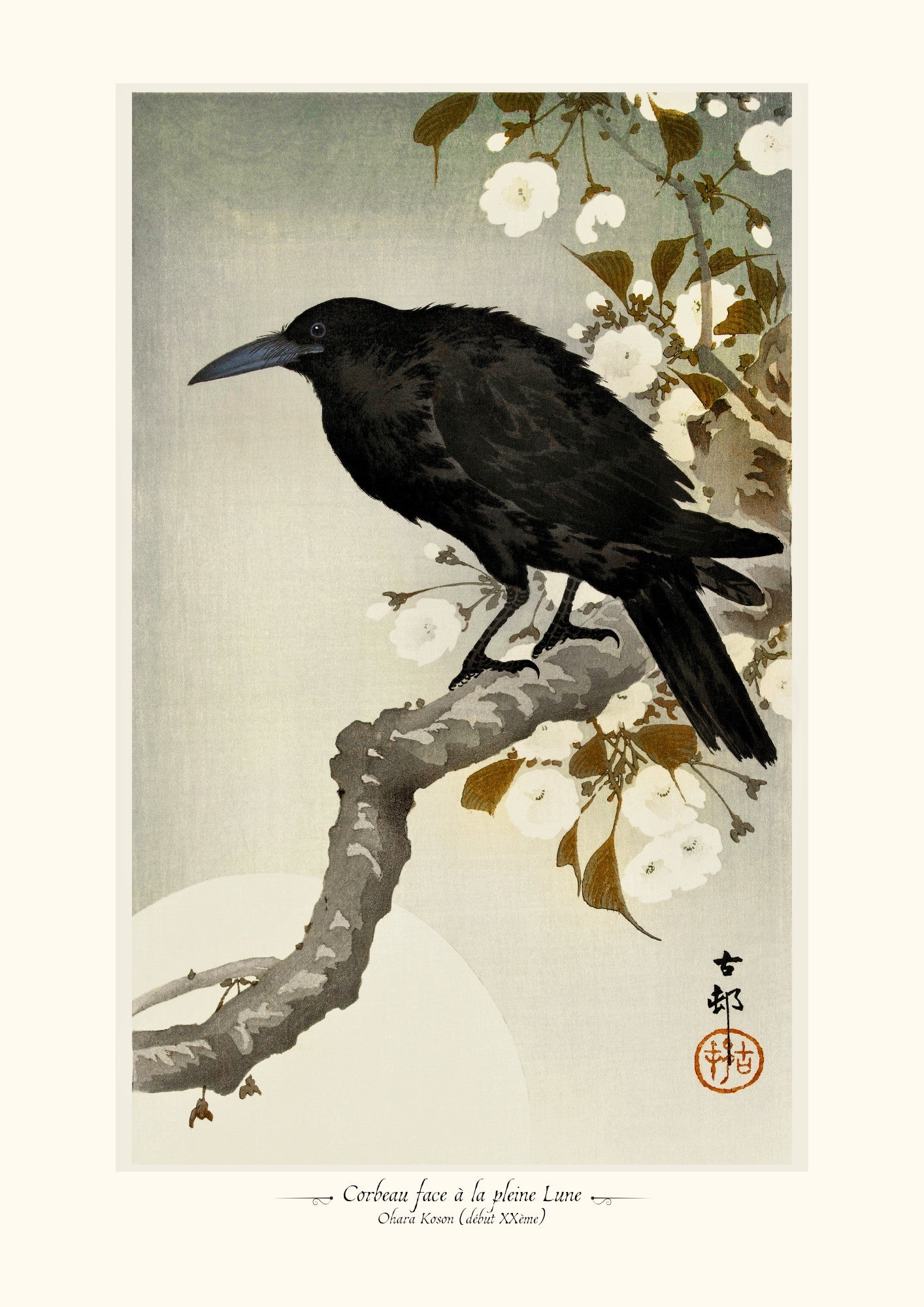 Corbeau face à la pleine Lune