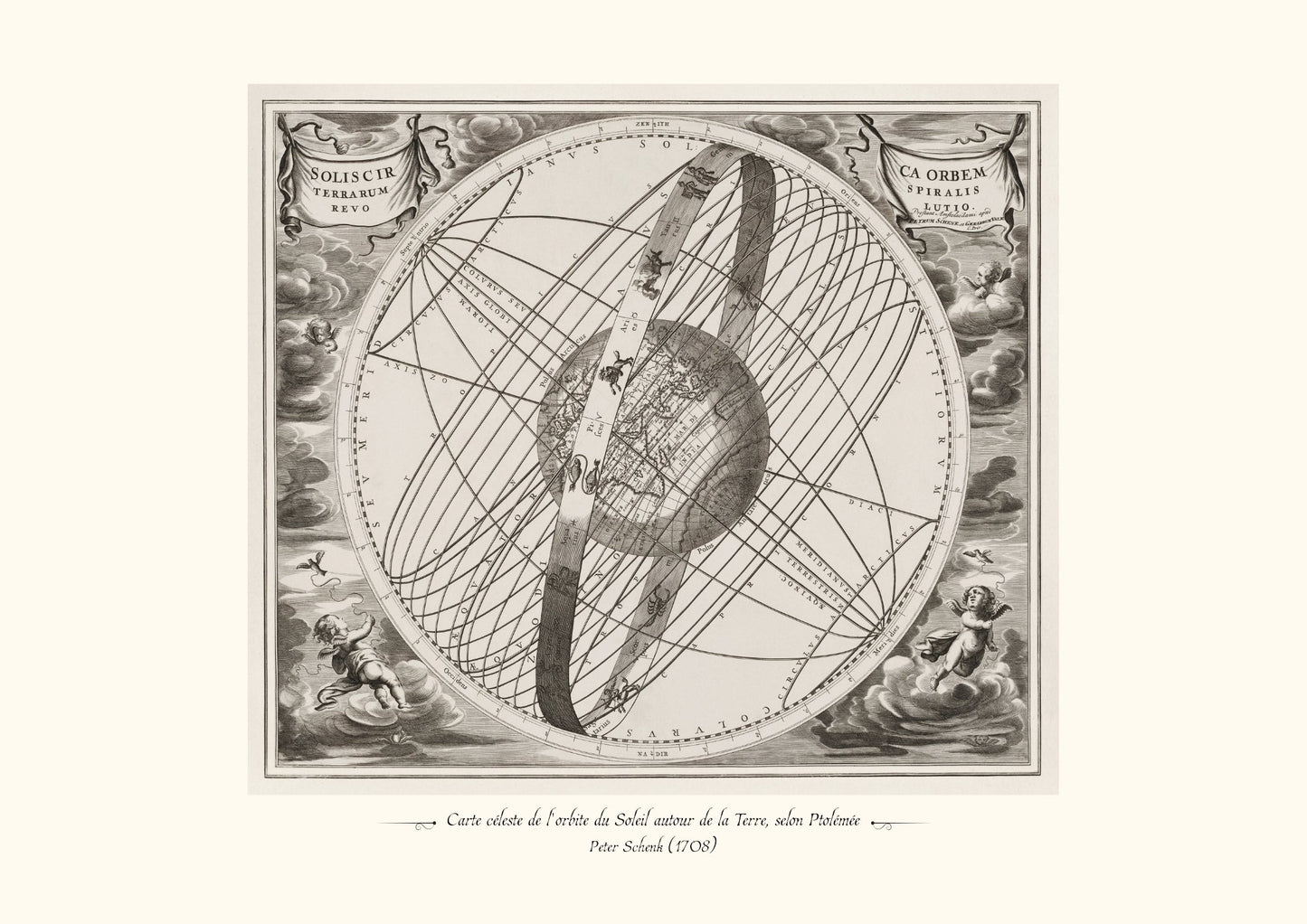 Carte céleste de l'orbite du Soleil autour de la Terre, selon Ptolémée