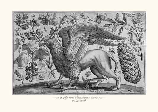 Un griffon entouré de fleurs